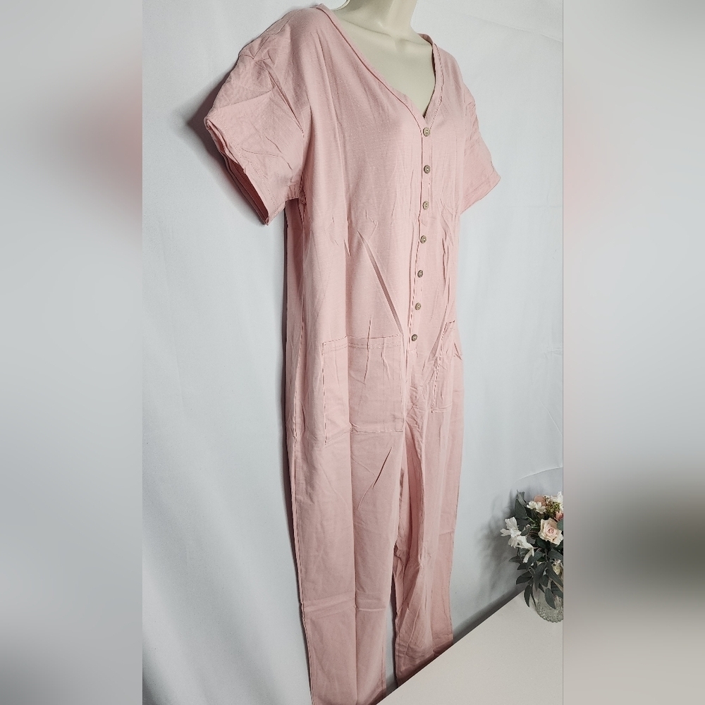 ‼️NEW IN‼️Dusty Pink Button-Down Jumpsuit Size L - Picture 2 of 5